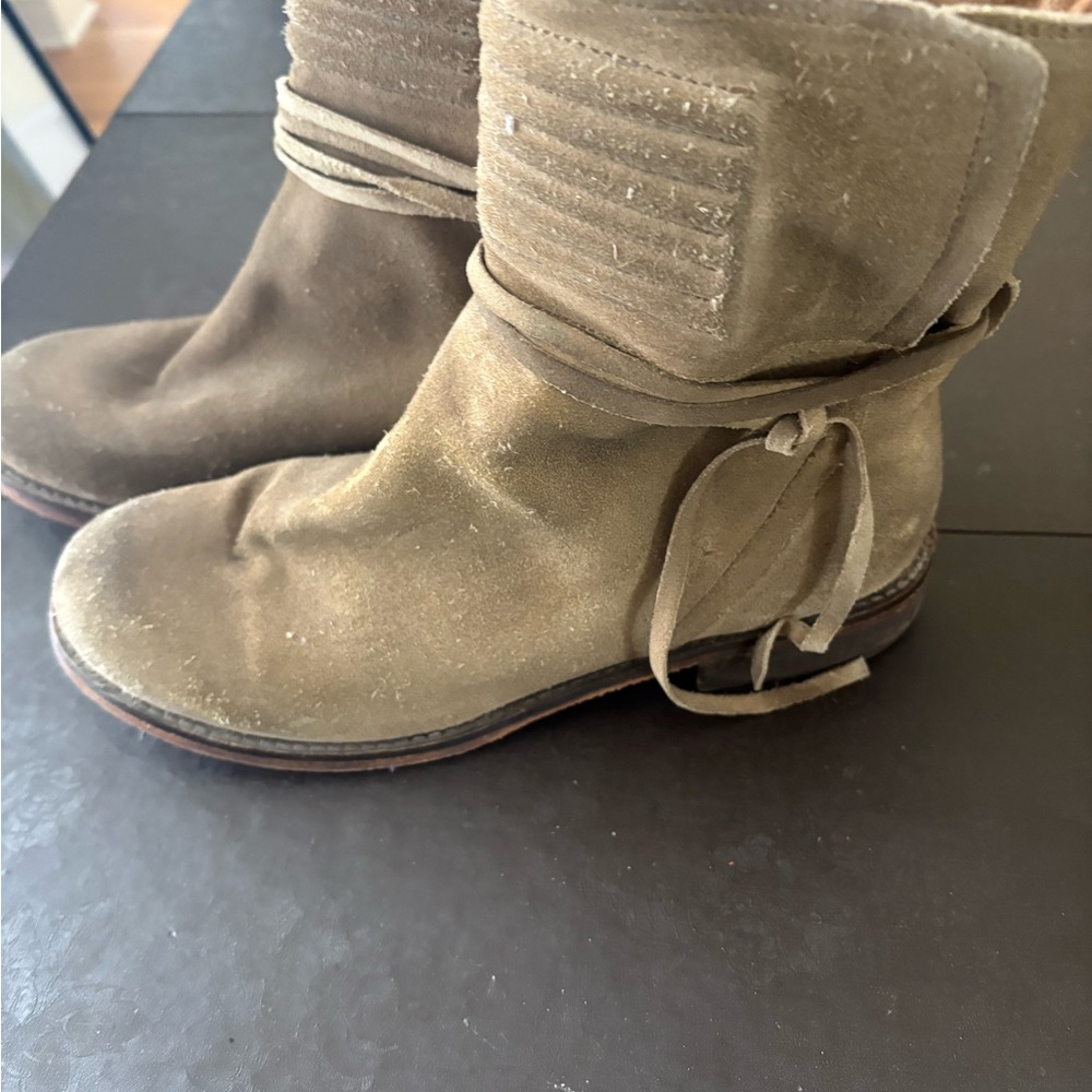 Free People Tan Suede Cambridge Wrap Boots, Size 38